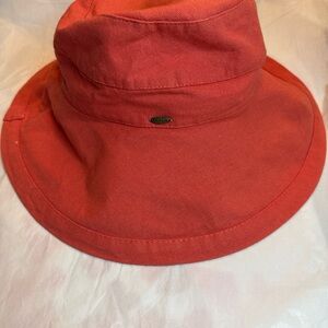 Scala coral colored wide brim sun bucket hat